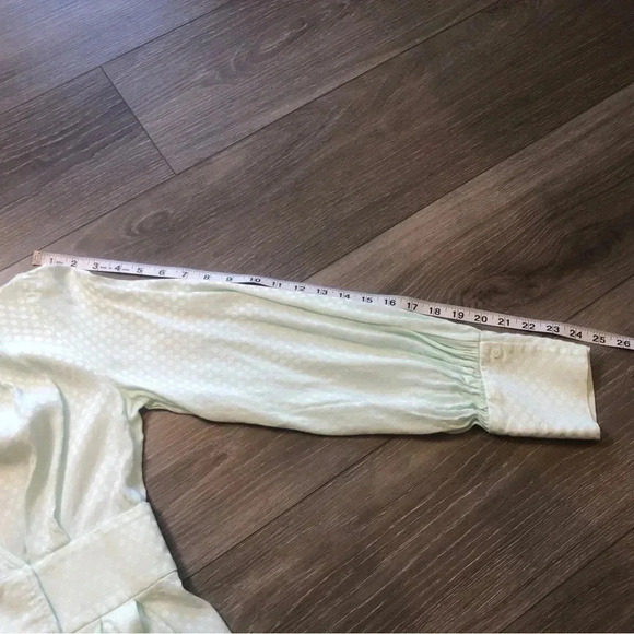 Something Navy Jacquard Wrap Surplice Peplum Mint Green Vneck Blouse Size Small - Picture 3 of 10